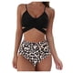 thumbnail image 1 of Traje de baño de dos piezas con estampado de leopardo cruzado de cintura alta dividido sexy BIKINI para mujer, 1 of 5