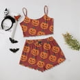 thumbnail image 2 of Lounge Sets for Women Comfortable Halloween Skeleton Print Lettuce Trim Top & Shorts Pajamas for Women, 2 of 3