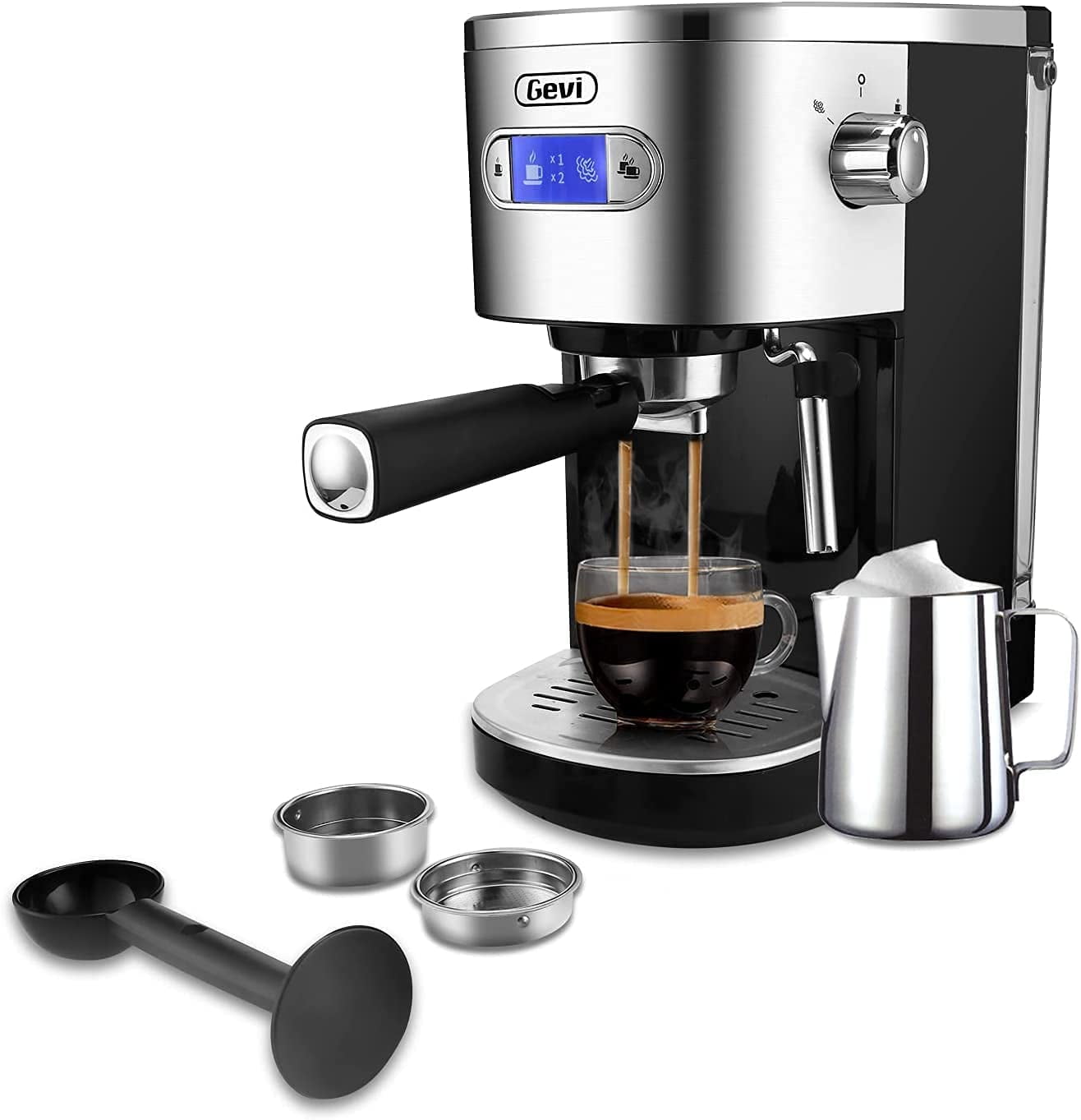 Kenwell Espresso Machine Instant Double Bolier for Coffee Powder with Milk Tank Semi-Automatic 20 Bar Coffee Machine Espresso,Capuccino and Latte,Black 