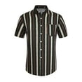 thumbnail image 5 of INSPIRE CHIC Men's Short Sleeve Button Down Stripes Color Block Printed Shirts S Black Beige, 5 of 6