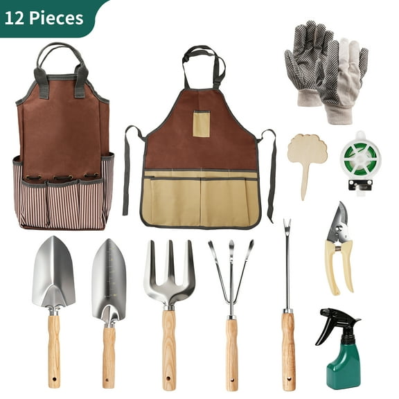 Garden Tool Set, Qissep 12 Piece Stainless Steel Heavy Duty Gardening Tools Set with Ergonomic Handles & Durable Organizer Handbag,Ideal Gardening Gifts for Mothers, Father,Gardener, Beginners