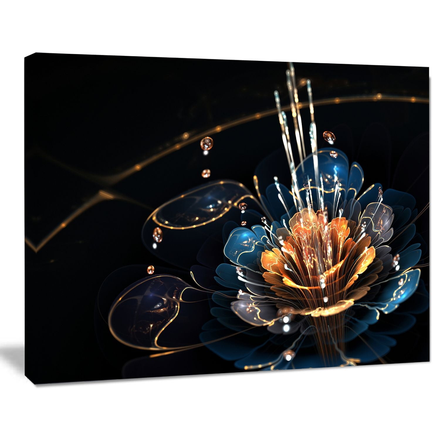Tableau à toile imprimée numérique florale Design Art Fleur orange bleu avec gouttelettes d'eau