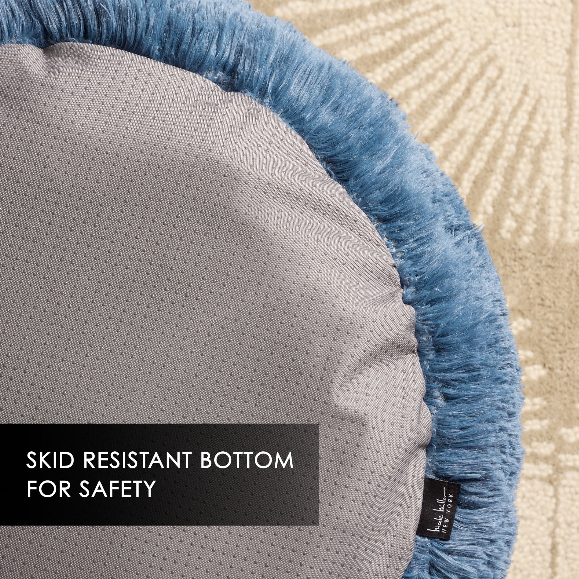 NICOLE MILLER NEW YORK PET Ellie Fuzzy Solid Donut Pet Bed, Plush, Cozy & Calming, Water Repellent, Non-Slip Bottom, 100% Machine Washable, Blue, Medium 28"x28"x7" Round
