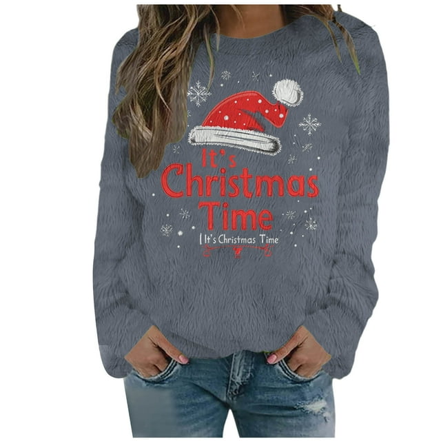 WEAIXIMIUNG Sweat-Shirt d'Hiver à Imprimé Floral pour Femmes Manches Longues Haut de Noël