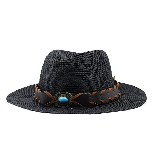 Sonducket Sombrero de vaquero occidental vintage unisex, sombrero de vaquera negro con banda decorativa, sombreros de vaquero para hombres Sombreros negro M(56-58cm)