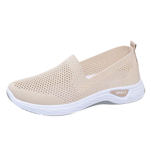 HBFAGFB Sneakers for Women Casual Thick Bottom Slip on Sneakers Mesh Breathable Running Shoes Beige Size 36