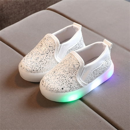 Wancir Girl s Light Up Sequins Slip On Loafers Flashing LED Casual Shoes Flat Sneakers (Toddler/Little Kid)