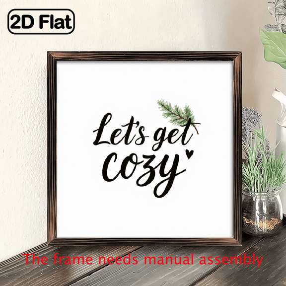2D Flat, 1pc 'Let'S Get Cozy' Rustic Wooden Frame Wall Art - 8x8 Inch Family Theme Decor for Living Room Dining Room, Farmhouse Style Wall Hanging, Ideal Housewarming Gift, Cozy Home Decor Cozy At
