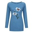 thumbnail image 3 of Abcnature Oversized Plus Size Women Casual Loose Long Sleeve Tops T Shirts Autumn Winter Flower Print High Low Hem T-shirt Ladies Raglan Shirt Tops Pullover Tee Blue XL, 3 of 7