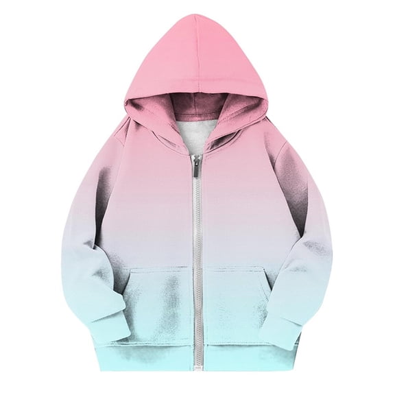Owordtank Kids Gradient Full Zip Hooded Sweatshirt Jacket With Front Kangaroo Pocket