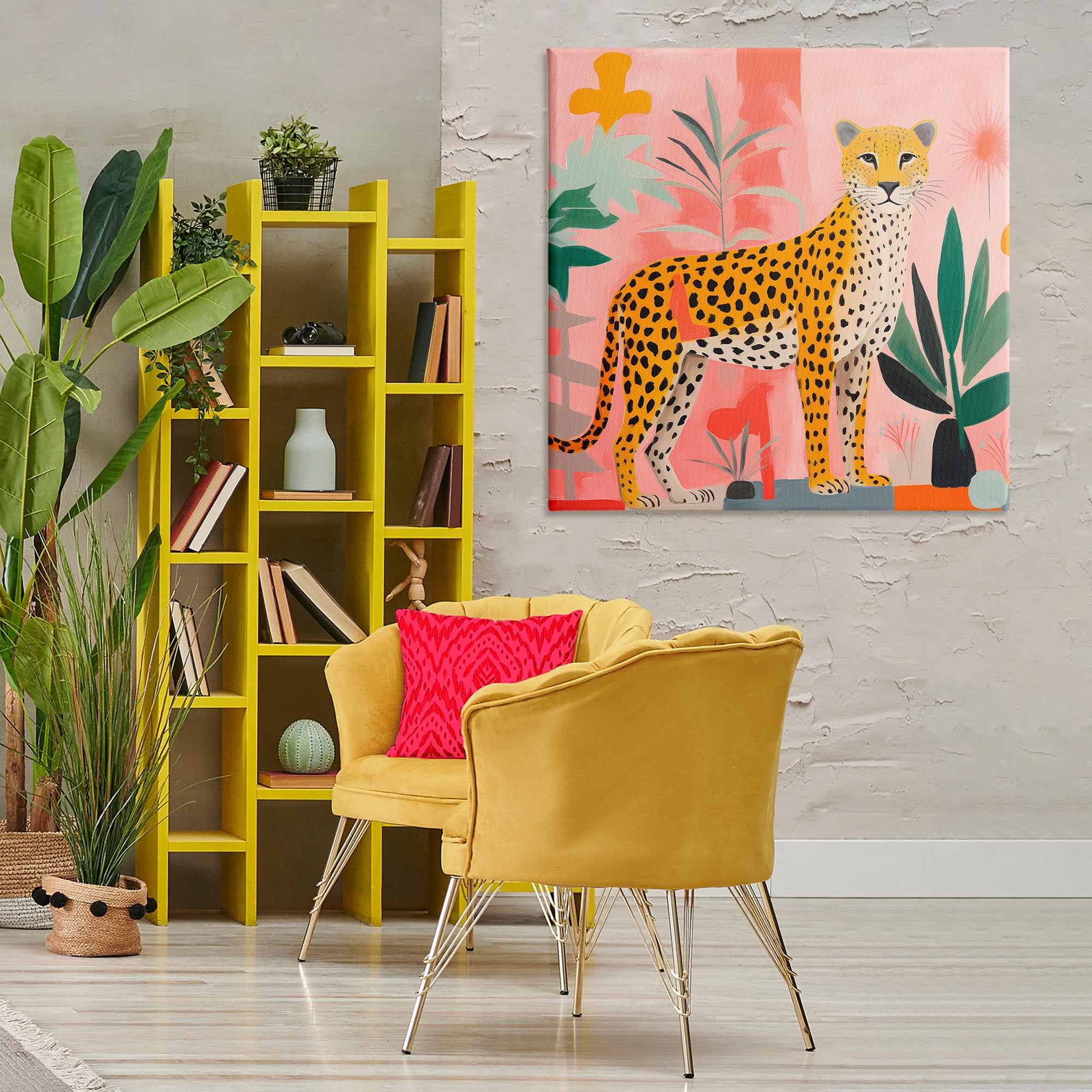 Stupell Industries Standing Leopard & Plants Animals & Insects Painting Gallery Wrapped Canvas Art Print Wall Art, 36 x 36