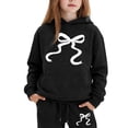 thumbnail image 2 of Glisme Girls Outfit Set Bowtie Print Long Sleeve Hooded Tees With Pants Set Loose Fit Girls Outfit Size 2-3 Years Black, 2 of 3