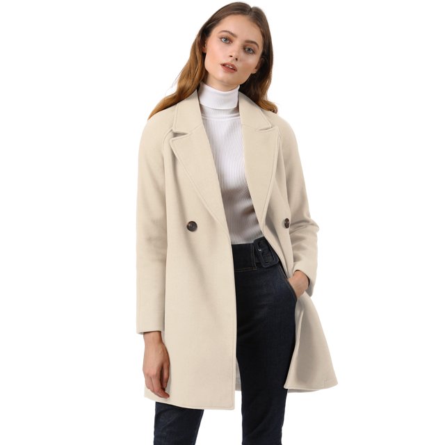 INSPIRE CHIC Women's Double Breasted Lapel Raglan Long Sleeve Mid Length Overcoat