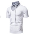 thumbnail image 2 of safuny Men's Slim Pullover Lined Shirt Clearance Activewear Casual Workout Summer Relaxed Trendy Solid Color Splicing Tops High Neck Drawstring Tees Short Sleeve Athletic White XL, 2 of 4