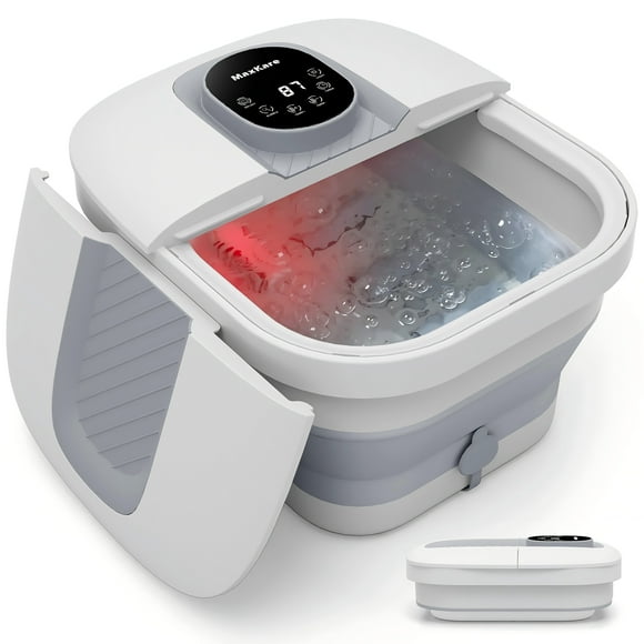 MaxKare Collapsible Foot Spa Bath Massager with Heat, Digital Display Remote Control, 6 Large Massage Rollers,Grey