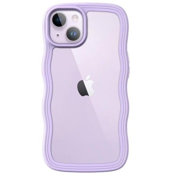 JETech Cute Case for iPhone 14 Plus 6.7-Inch, Wave Frame Curly Shape Shockproof Phone Cover for Women and Girls, Clear Hard PC Back (Purple)