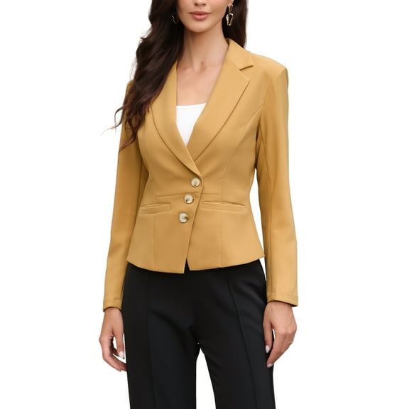 INSPIRE CHIC Blazer for Women Notched Lapel Button Down Long Sleeve Asymmetric Suit Jacket with Pockets XS Khaki