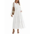 thumbnail image 2 of Women's Maxi Dress Long Sleeve V-Neck with Pockets, Casual Elastic Waist Lightweight Wedding Guest Dress for Fall White S, 2 of 10