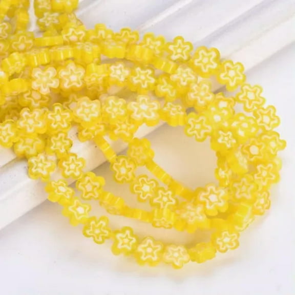 HOOUN 4-9mm Mixed Flower Shape Millefiori Glass Loose Beads for DIY Jewelry Making-Yellow White-4mm-5mm 90pcs