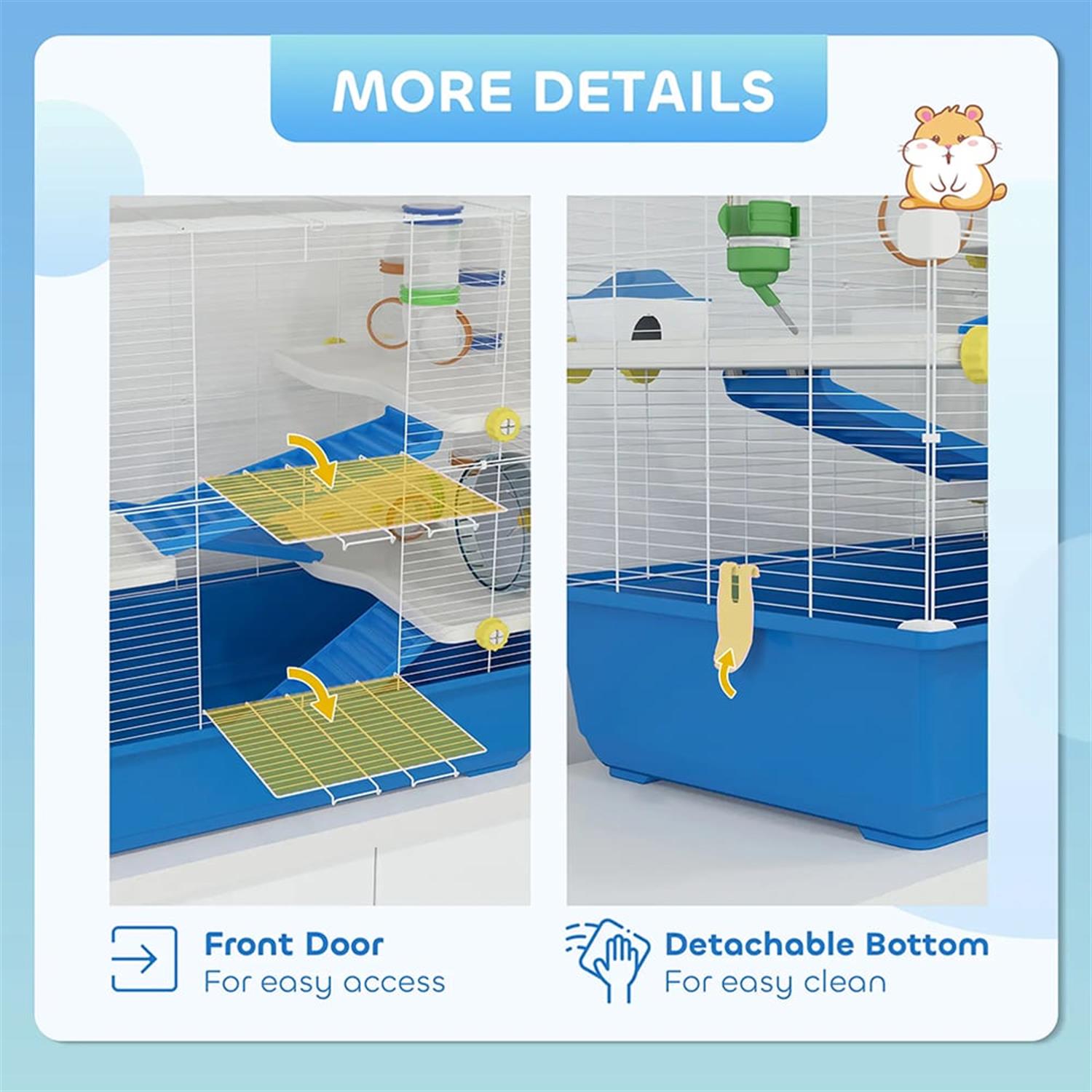 resenkos 30" Large Hamster Cage, Gerbil Cage with Tubes and Tunnels for Syrian Gerbil, 4 Tiers Small Animal Habitats Exercise Wheel, Water Bottle, Blue