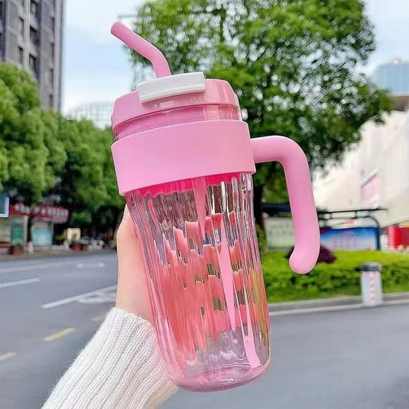 HongHeng Plastic Tumbler with Lid, Straw and Handle, Leak-Proof BPA-Free Cup, Reusable Tumbler for Iced Coffee, Milkshakes, Sports Drinks, Beer