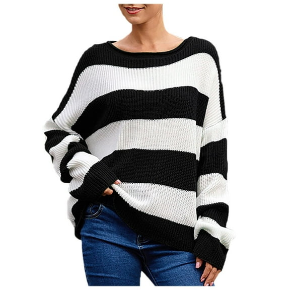 pstuiky Pullover Sweaters for Women, Women Printing Long Sleeve Crew Neck Pullover Sweater Loose Fit Winter Oversized Sweater Knit Tops