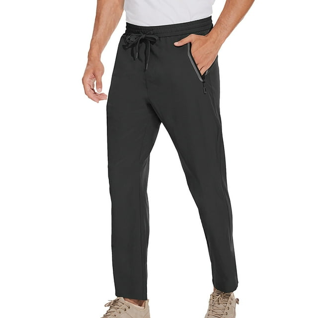 Amzcrzy Pantalones Deportivos Hombre Senderismo Cintura Elástica Ligera Transpirables Resistentes Al Agua Color Liso Joggers 4 Direcciones Bolsillos Cremallera Tallas S-4XL Negro