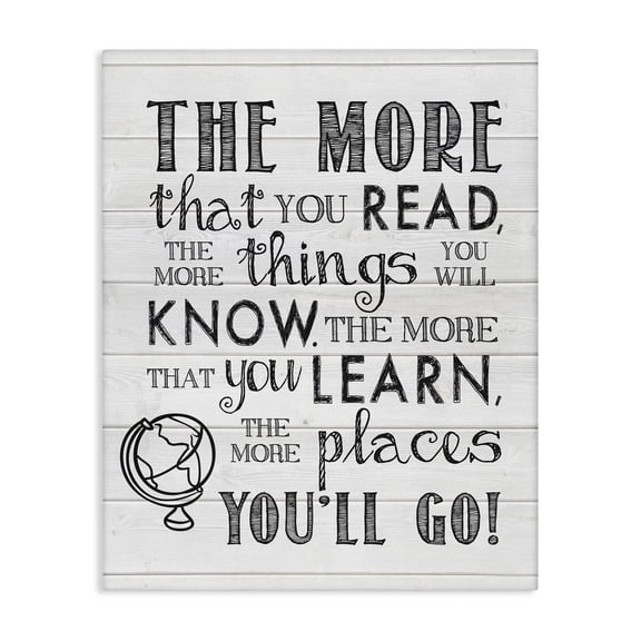 Stupell Industries Farmhouse The More You Read Quote Rustic Plank Pattern Canvas Art, 16 x 20, by Lettered and Lined