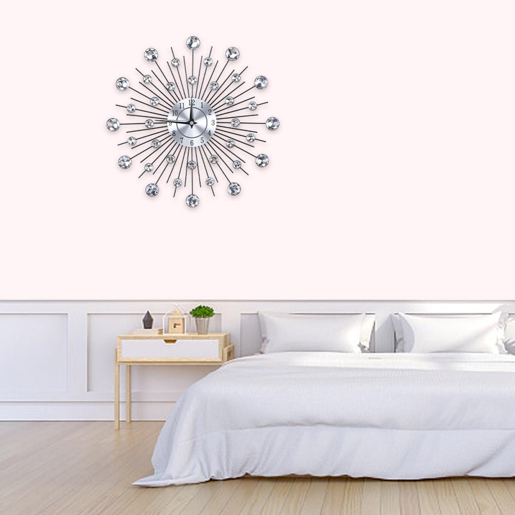 Fugacal 13” Quartz Flower-Shaped Metallic Silver Wall Clock with Sparkling Bling