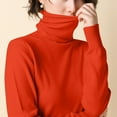thumbnail image 4 of Wyobmus Womens Knitted Sweater Solid Color Long Sleeve Knitwear Casual Turtleneck Slim Base Blouse Tops B-Orange, 4 of 5