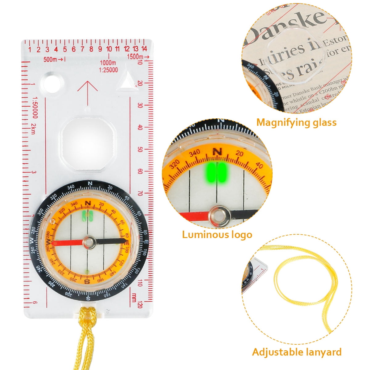 Foldable Multifunctional Map Compass Transparent Acrylic Outdoors Tool for Camping Hiking Backpacking and Outdoor Survival Map Compass 