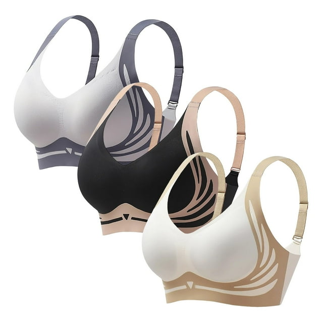 ManxiVoo 3 Piece Wireless Bras Set No Underwire Full Coverage Comfortable Support Smoothing Back Bralette for Daily Wear XL Size Black