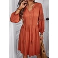 thumbnail image 2 of Crochet Lace Detail Button Front Dress for Women Knee Length Orange Large, 2 of 4