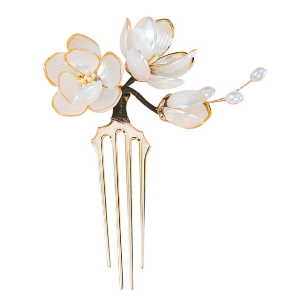 WEUVEB Traditional Asian Beige Hair Comb Floral Insert for Elegant Bridal and Everyday Hairstyles
