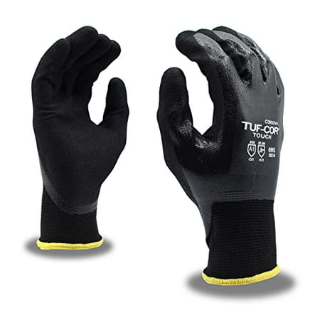 

12-Pack of Cordova 6992S Tuf-Cor Touch Work Gloves 13-Gauge Black Polyester Shell Black Nitrile Full Coating Black Sandy Nitrile Palm Coating ANSI Cut Level A1 Small