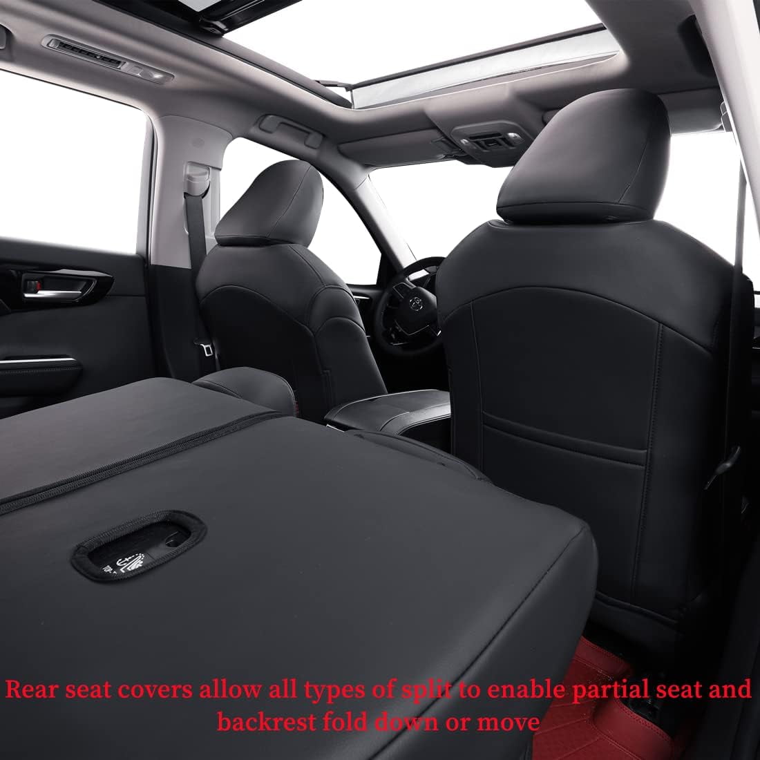Coverdream Custom Fit Toyota Highlander 2014-2019 Three Row,Second Row Captain Chair Seat Covers &Hybrid - Leather Full Set Black with Red Line