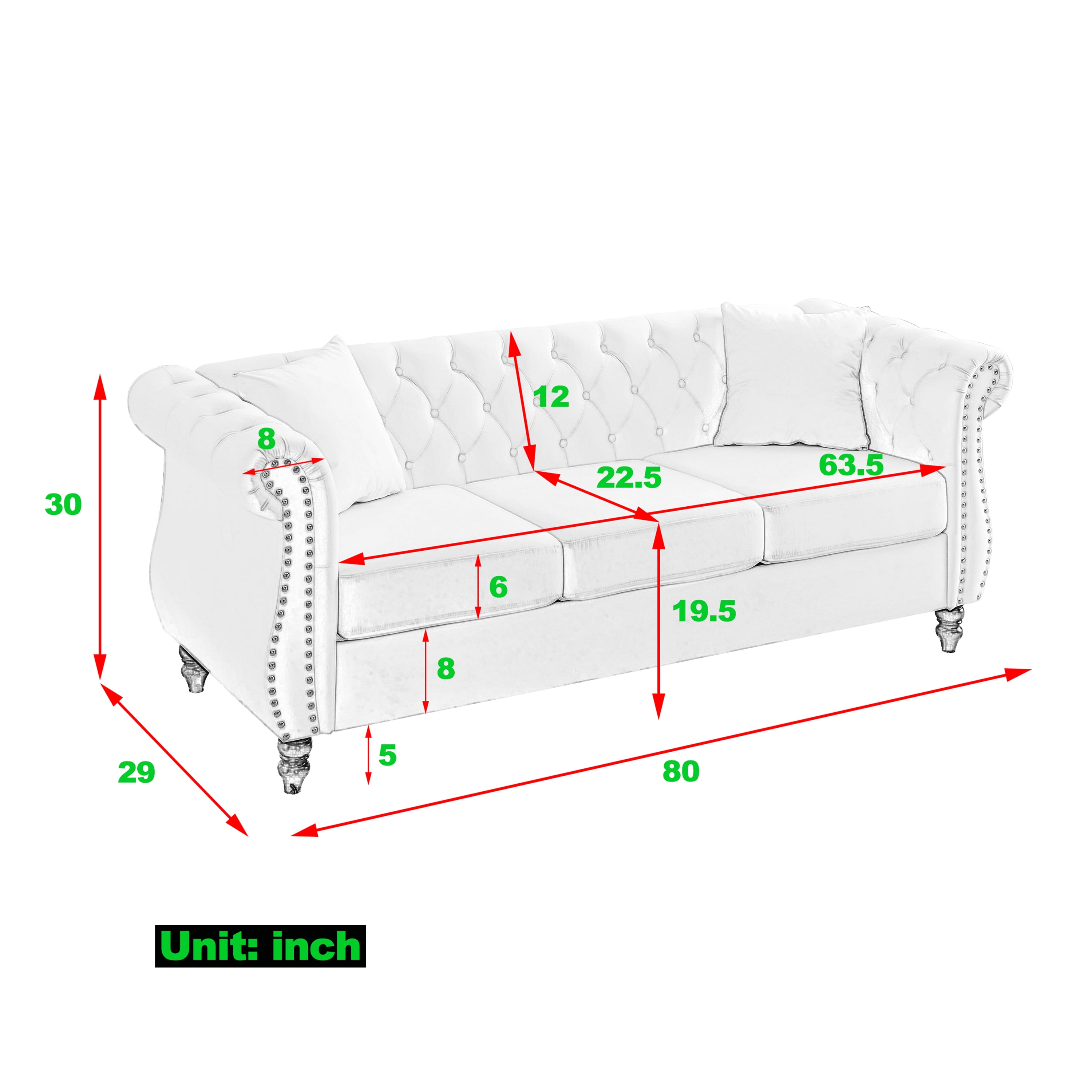 MAYEERTY 80''Premium chenille fabric sofa with 2 cushions and 1 lumbar pillow Armrest strap design,,upholstered 3-seater sofa for living rooms, bedrooms,apartments and offices Beige