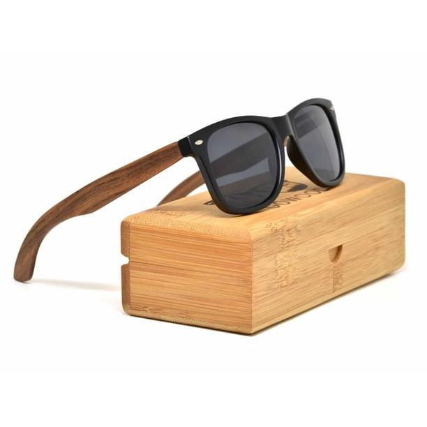 Walnut wood sunglasses for men and women with polarized lenses