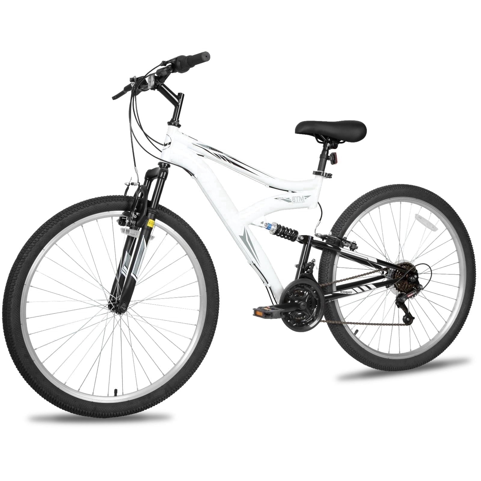 Hykolity 27.5 inch Mountain Bike MTB Outdoor Bicycle Cycling 18 Speed Trail Sport Off-Road Bikes Full Suspension for Adult Men Unisex White