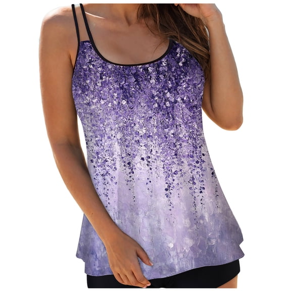 idosla Tankini Tops for Women Loose Fit Modest Bathing Suits Flowy Swim Top No Bottom (Light Purple, S)