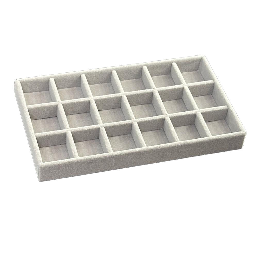 VENSIO-Soft Flannel Jewelry Display Tray with 18-Slot Organizer, Stackable Earring and Ring Case for Drawers and Vanity, Gray