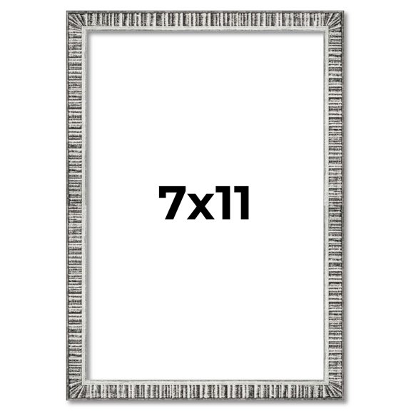 7x11 Frame Silver Grey Distressed Solid Wood Picture Frame | 0.75 Inch Moulding Width | Interior