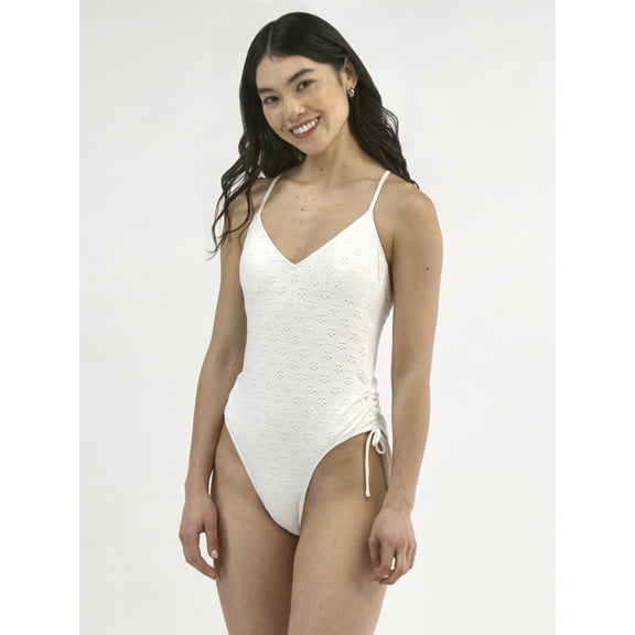 No Boundaries Women's Scoop Eyelet One Piece Swimsuit, Sizes XXS-XXL