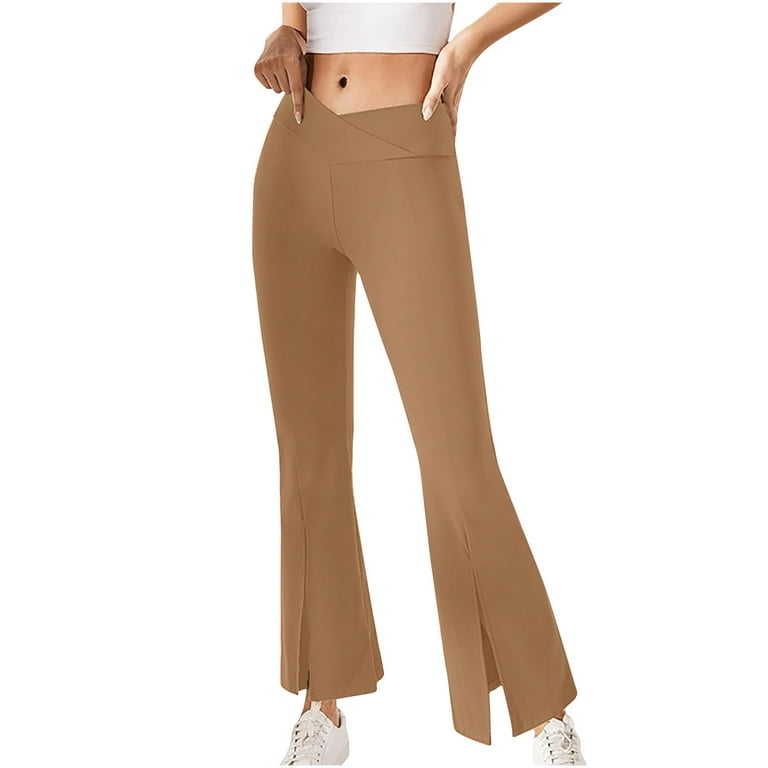 Women's Crossover High Waisted Bootcut Yoga Pants Flutter Leggings Front Split  Flare Leg Workout Pants Work Pants Dress Pants, Brown, X-Large : :  Clothing, Shoes & Accessories