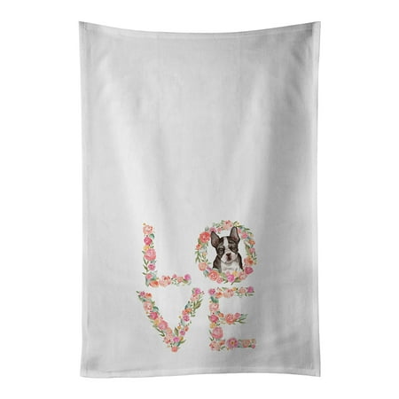 

Boston Terrier Puppy Style 3 Love White Kitchen Towel Set of 2 Dish Towels