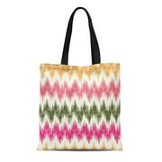 SIDONKU Canvas Tote Bag Colorful Pattern Zig Zag Ikat Chevron Geometric Modern Stripe Durable Reusable Shopping Shoulder Grocery Bag