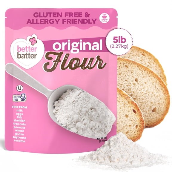 Better Batter Gluten Free All Purpose Flour with Xanthan Gum | 1-to-1 Wheat Flour Replacement for Baking, Unbleached | Non-GMO, Vegan, Kosher | 5 lb