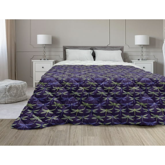 Dragonfly Down Alternative Comforter, Floral Composition Illustration of Jasmine Flowers in Spring, Microfiber Quilt for All Season, 5 Sizes, Warm Taupe and Olive Green, by Ambesonne