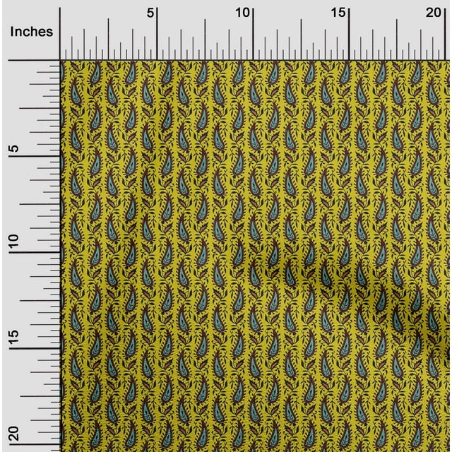 oneOone Cotton Poplin Fabric Leaves & Paisley Block Printed Fabric 1 Yard 56 Inch Wide