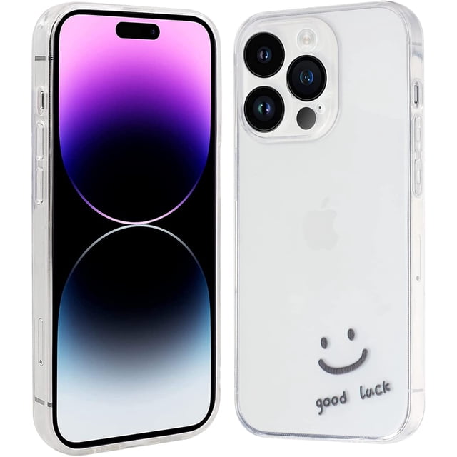 Étui pour iPhone 14 Pro Max 2022 (6.7 Pouces), Couverture TPU Transparente avec Motifs Mignons à la Mode pour Femmes Filles, Étui de Protection Slim Fit Durable pour iPhone 14 Pro Max, Visage Souriant Noir